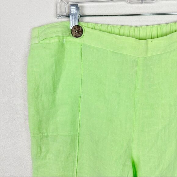 Focus Lime Green Linen Bermuda Shorts Size Large NEW NWT Lagenlook Boho Artsy - Picture 2 of 7